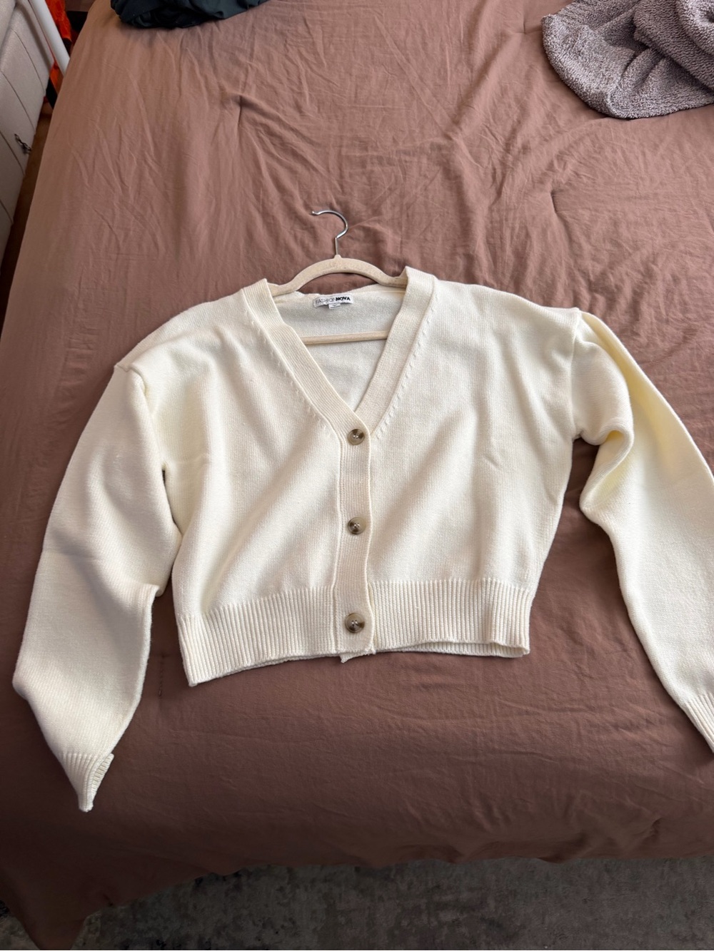 Fashion Nova Ivory V-Neck Cropped Button Cardigan